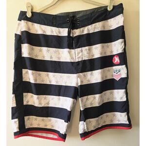 Hurley Phantom Board Shorts Men 32 Blue White Stripe Team USA Olympic Surf